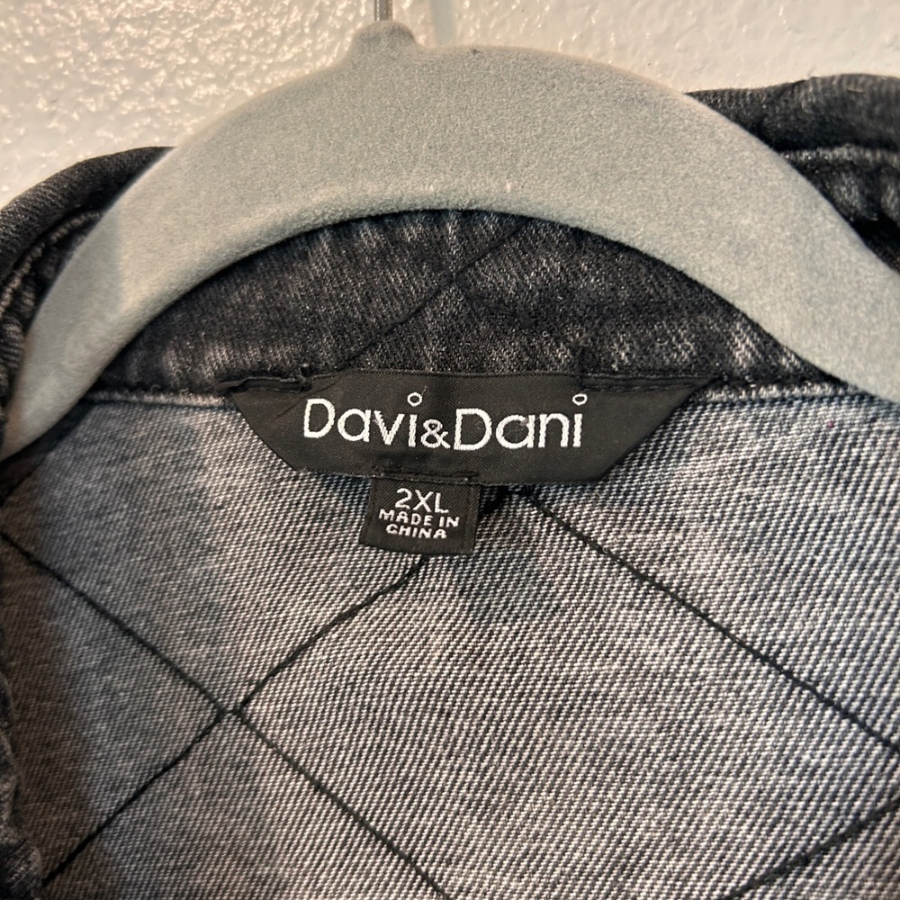 Davi & Dani Quilted Denim Shacket Acid Wash‎ Black Grey Button Down 2XL FLAW - Picture 4 of 10
